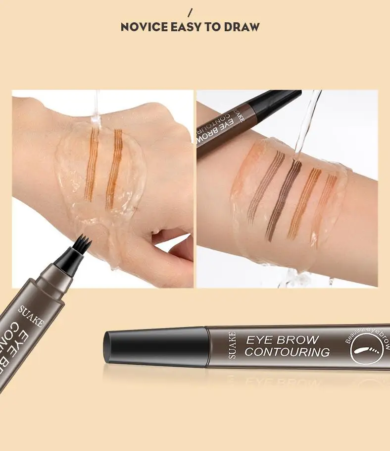 Crayon à sourcils liquide imperméable à l'eau, stylo à sourcils longue durée, stylo à sourcils à 4 pointes de fourchette, stylo à sourcils cosmétique, crayon à sourcils microlame – Image 3
