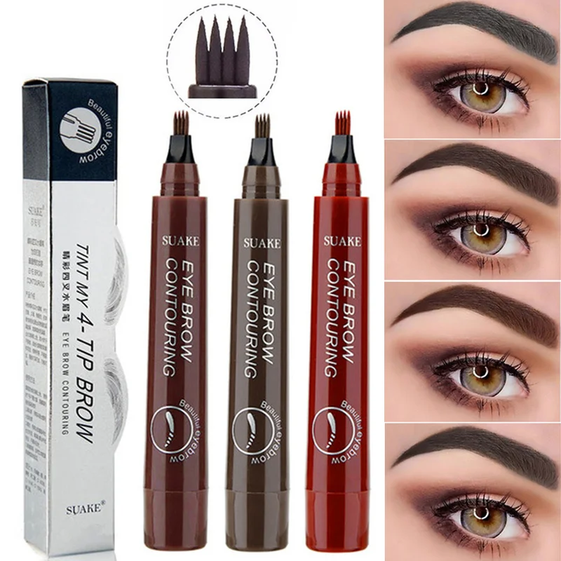 Crayon à sourcils liquide imperméable à l'eau, stylo à sourcils longue durée, stylo à sourcils à 4 pointes de fourchette, stylo à sourcils cosmétique, crayon à sourcils microlame