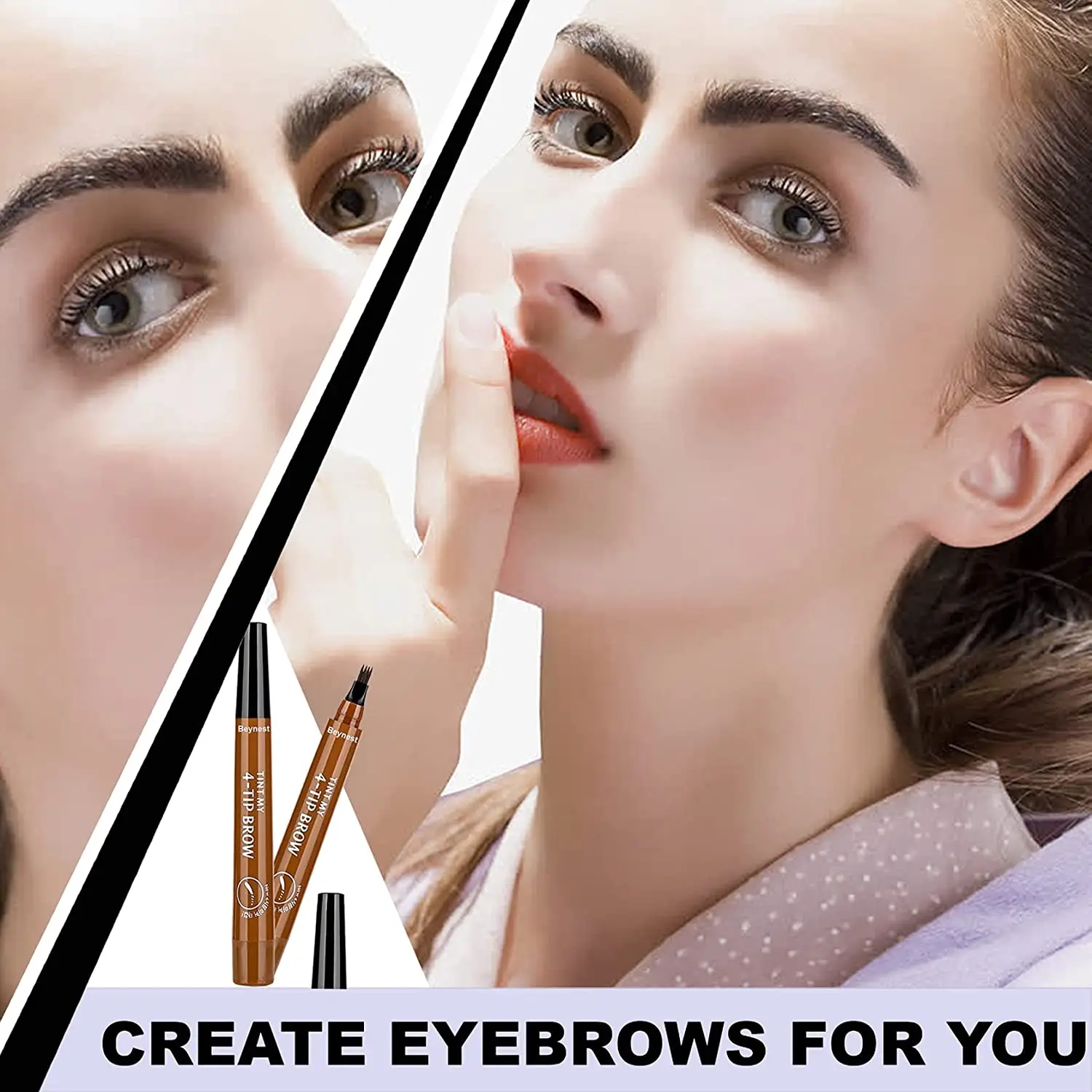 Crayon à sourcils liquide imperméable à l'eau, stylo à sourcils longue durée, stylo à sourcils à 4 pointes de fourchette, stylo à sourcils cosmétique, crayon à sourcils microlame – Image 6